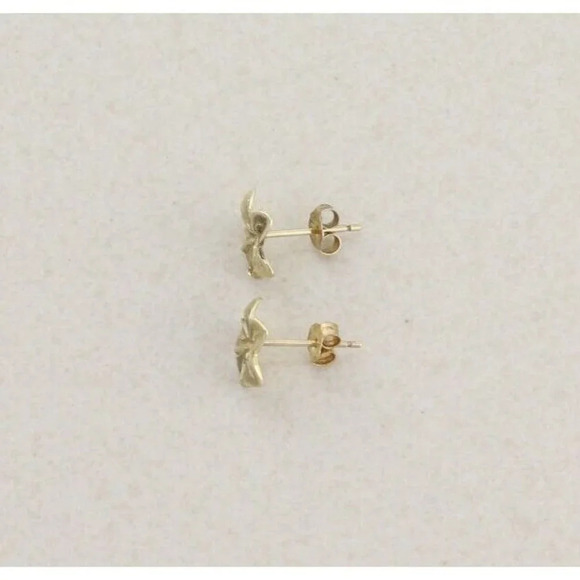 10k Yellow Gold Plumeria Flower Earrings Stud Post - Picture 7 of 8